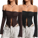 Wooden Ear Flared Sleeves Sexy Strapless Top GXYF-0405