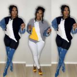 Loose Color Block Patchwork Jeans Sleeve Sweater OD-8703