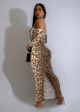 Leopard Print Long Sleeve Sling Two Piece Pants Set MZ-2863