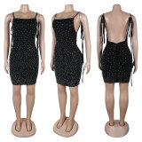 Hot Drill Backless Tie Up Mini Dress NY-3219