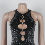 Hollow Out Hot Drill Sleeveless Mini Dress NY-3239