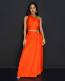 Slash Shoulder Split Sleeveless Two Piece Skirts Set NY-10865