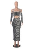 Leopard Print Long Sleeve Sling Two Piece Pants Set MZ-2863