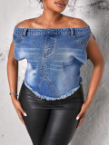One Shoulder Denim T Shirt Top LX-6020