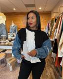 Loose Color Block Patchwork Jeans Sleeve Sweater OD-8703