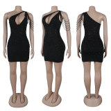 Hot Diamond One-shoulder Beaded Mini Dress NY-3231