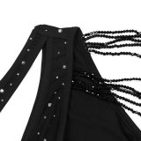 Hot Diamond One-shoulder Beaded Mini Dress NY-3231