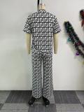 Print V Neck Wide Leg Pants Two Piece Set NY-10870