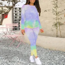 Tie Dye Print Long Sleeve Two Piece Pants Set YMT-6458