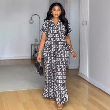 Print V Neck Wide Leg Pants Two Piece Set NY-10870
