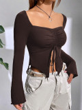 Wooden Ear Flared Sleeves Sexy Strapless Top GXYF-0405
