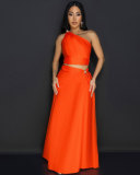 Slash Shoulder Split Sleeveless Two Piece Skirts Set NY-10865