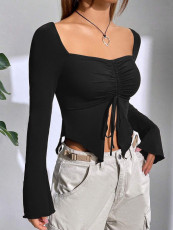 Wooden Ear Flared Sleeves Sexy Strapless Top GXYF-0405