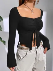 Wooden Ear Flared Sleeves Sexy Strapless Top GXYF-0405