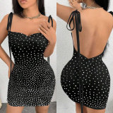 Hot Drill Backless Tie Up Mini Dress NY-3219
