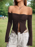 Wooden Ear Flared Sleeves Sexy Strapless Top GXYF-0405