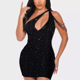 Hot Diamond One-shoulder Beaded Mini Dress NY-3231
