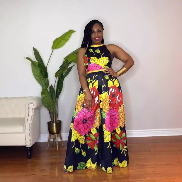 Sleeveless Print Wide Leg Loose Jumpsuit NY-10858