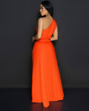 Slash Shoulder Split Sleeveless Two Piece Skirts Set NY-10865