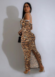 Leopard Print Long Sleeve Sling Two Piece Pants Set MZ-2863