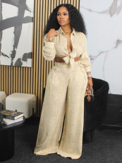 Long Sleeve Cardigan Shirt And Pants Loose 2 Piece Set SFY-506