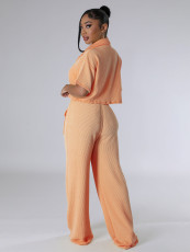 Short Sleeve Lapel Shirt And Pants Loose Solid Suit MIL-026
