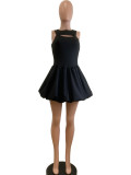 Hollow Out Sleeveless Bubble Mini Dress QODY-6046