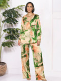 Print Long Sleeve Shirt Loose Pants Suit MIL-036