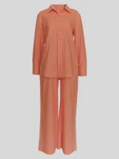 Loose Solid Color Shirt Two Piece Pants Set MIL-034