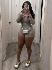 Long Sleeve Hooded Crop Top And Romper 2 Piece Set MIL-021