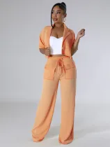 Short Sleeve Lapel Shirt And Pants Loose Solid Suit MIL-026