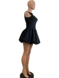 Hollow Out Sleeveless Bubble Mini Dress QODY-6046