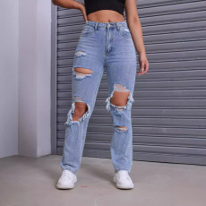 Fashion Washed Holes Straight Jeans GKNF-TSKM-009