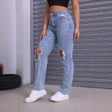 Fashion Washed Holes Straight Jeans GKNF-TSKM-009
