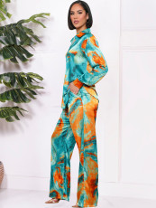 Print Long Sleeve Shirt Loose Pants Suit MIL-036