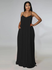 Casual Sleeveless Chiffon Sling Maxi Dress MIL-9702