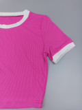 Ribbed Contrast Color Short Sleeve Pants 2 Piece Set MIL-033