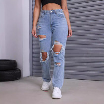 Fashion Washed Holes Straight Jeans GKNF-TSKM-009