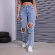Fashion Washed Holes Straight Jeans GKNF-TSKM-009