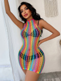 See-through Fishing Net Colorful Stripes Erotic Net ClothesGYDE-YDC07