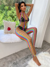 Hollow Out Fishing Net Hang Neck Colorful Stripes Erotic Net Clothes GYDE-YDC10