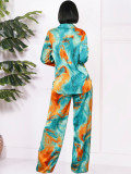 Print Long Sleeve Shirt Loose Pants Suit MIL-036