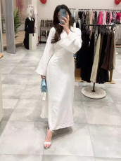 Casual Long Sleeve Solid Color Maxi Dress LS-0410