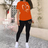 Gradient Gold Heart Print Short Sleeve T-Shirt Set WSYF-00002