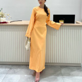 Casual Long Sleeve Solid Color Maxi Dress LS-0410