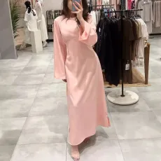Casual Long Sleeve Solid Color Maxi Dress LS-0410