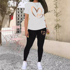 Gradient Gold Heart Print Short Sleeve T-Shirt Set WSYF-00002