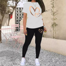 Gradient Gold Heart Print Short Sleeve T-Shirt Set WSYF-00002