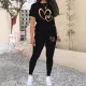 Gradient Gold Heart Print Short Sleeve T-Shirt Set WSYF-00002