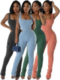 Solid Color Sleeveless Bodysuit Two Piece Pants Set CH-24055